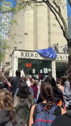 جمعی از مردم نیویورک بیرون از محل تحصن دانشجویان دانشگاه 