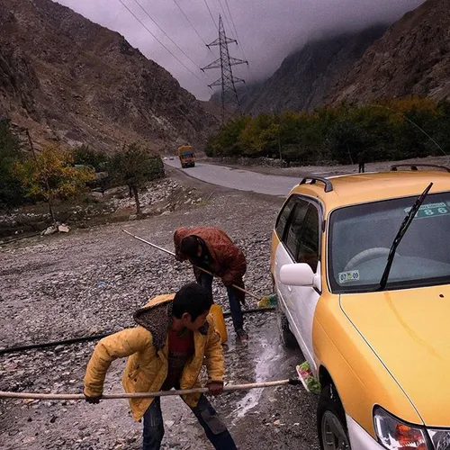 A roadside car wash on the Baghlan side of the Salang Pas