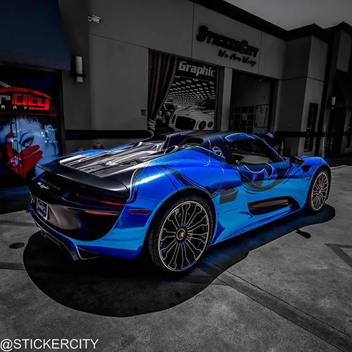 Pearlescent Ultra Metallic Blue Chrome Graffiti wrap on P