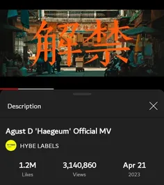 موزیک ویدیو Haegeum به بیش از 3M استریم در یوتیوب رسید