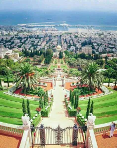 تصویری هوایی از باغ Bahá'í در شهر حیفا (Haifa) در شمال سر