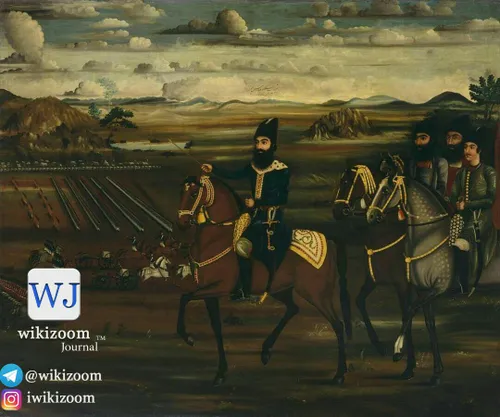 تابلو رنگ و روغن با نقش بازدید نظامی عباس میرزا در ابعاد 