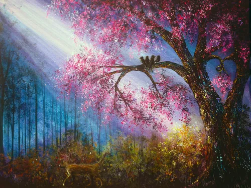 landscape love painting sunset trees water