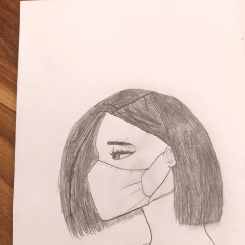نقاشی دختر با ماسک