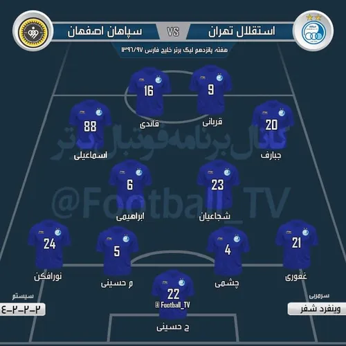 ✅ ترکیب استقلال در برابر سپاهان