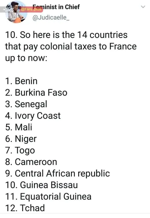 ♨️🛑 ‏هنوز ۱۴ کشور آفریقایی به فرانسه مالیات استعمار پرداخ