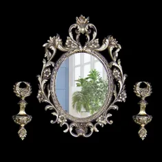 قاب آینه رزینی طرح سلطنتی با شمعدان ارکیده | تابلو آینه ای مدرن کد 28014