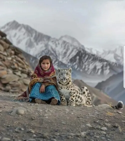 دخترک روستایی و گربه اش در کوه های شمال پاکستان، گلگت بلت