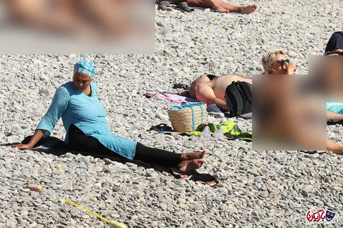 عکس های لخت کردن زن محجبه توسط پلیس فرانسه کنار دریا به د