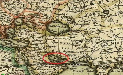 نقشه ۱۶۸۹ با خلیج فارس به زبان لاتین قدیمی: Sinus Persicu