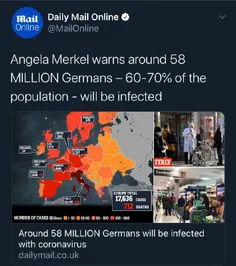 🌄  آنگلا مرکل: حدود ۵٨ میلیون آلمانی-۶٠ تا ٧٠ درصد جمعیت 