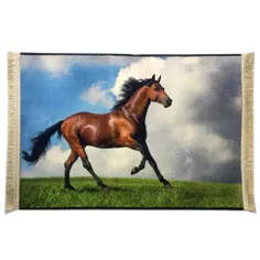تابلو فرش طرح اسب ترکمن | تابلو فرش ماشینی حیوانات کد 09002