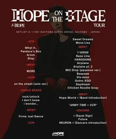 ست لیست اجراهای جیهوپ در روز اول کنسرت تور HOPE ON THE ST