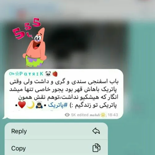 تو همون نقش پاتریک رو تو زندگیم داری🧷💕