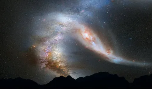 آسمان ۴ میلیارد سال بعد بر اثر برخورد دو کهکشان راه شیری 