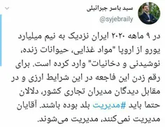 🔺 ‏در ۹ ماهه ۲۰۲۰ ایران نزدیک به نیم میلیارد یورو از اروپ
