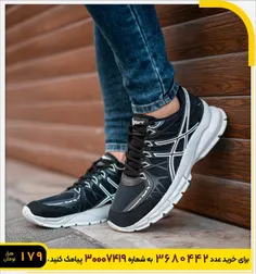 🏆کفش ورزشی Asics مردانه مشکی سفید مدل Kaloni