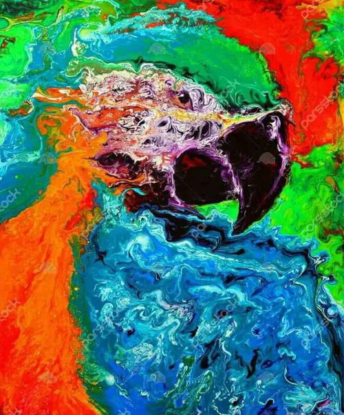نقاشی آبستره انتزاعی طوطی رنگارنگ کپی با ذکر صلوات جهت سل