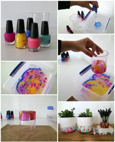 روشی خلاقانه برای رنگ کردن گلدان و جامدادی با لاک ناخن❤ ️