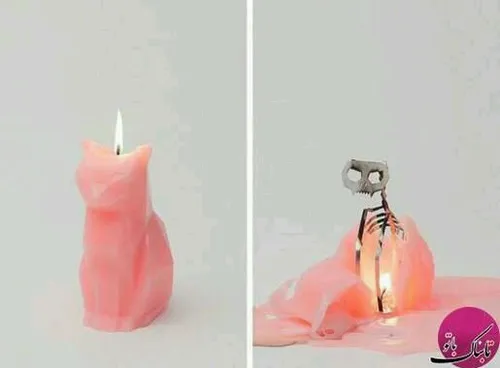 مجسمه های فلزی که از درون شمع سر بر می آورند درون این شمع