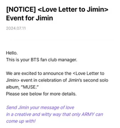 • آپدیت ویورس با اطلاعیه ایونت<Love Letter to Jimin>  آلب