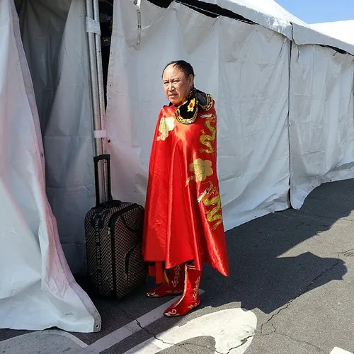 A street performer about to entertain the crowds with the