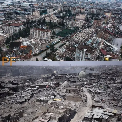 👆 تصویر بالا: زلزله ۷/۵ ریشتری - ترکیه - ۳۶۰۰ کشته

تصویر پائین: دموکراسی آمریکایی - عراق - ۱٫۵۰۰٫۰۰۰ کشته
