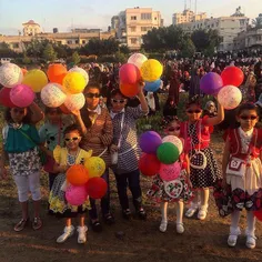 Palestinian girls attend open air #Eid al-Fitr prayers to