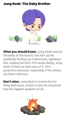 ترجمه توضیحات نوشته شده کاراکتر جانگکوک برای بازی  BTS Is