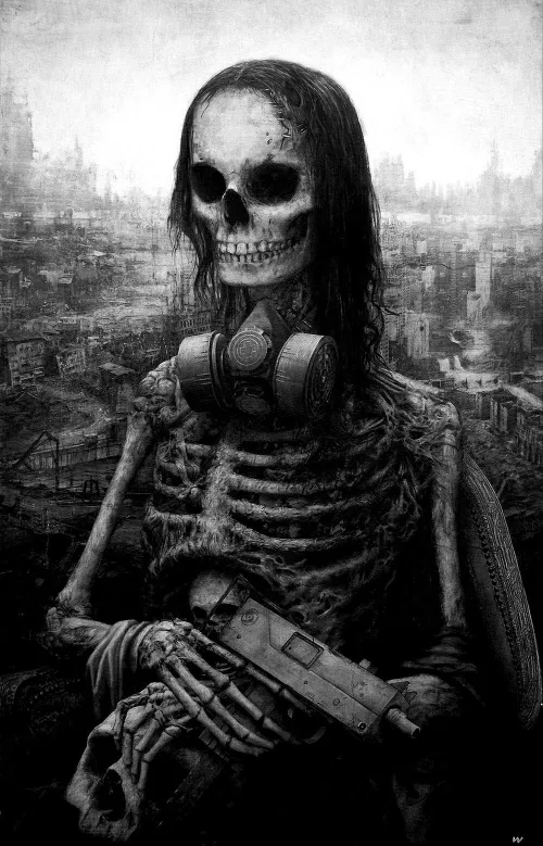 edited monaliza horror creepy skeleton dark blackAndWhite