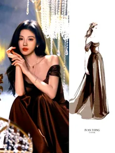 لباس بانو کاملا سفارشی از برند  𝐈𝐕𝐀𝐍 𝐘𝐎𝐍𝐆 𝐂𝐎𝐔𝐓𝐔𝐑𝐄 بوده✨️🩷