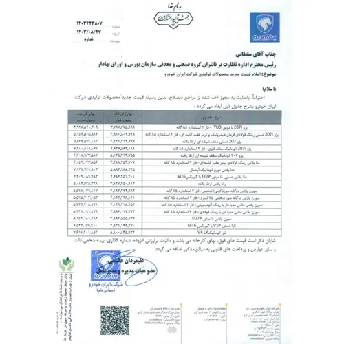 خودروهای خانواد پژو ، دنا، رانا ، سمند و تارا مجوز افزایش