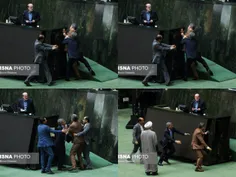 تصاویری عجیب از حمله عزیزی به لاهوتی در هنگام جلسه استیضا