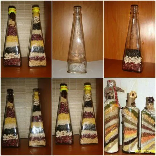ایده جالب تزیین بطری با حبوبات