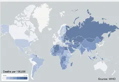 نقشه جهانی مرگ و میر بر اثر  بیماریهای قلبی و عروقی  مناط