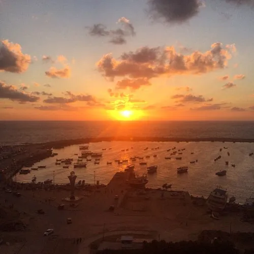 Sunset at Gaza port yesterday. Photo by Wissam Nassar, @w