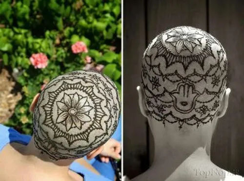 هنرمند کانادایی با استفاده از رنگ حنا بر روی سر زنانی که 