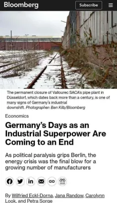 🔸روزهای آلمان به عنوان یک ابرقدرت صنعتی رو به پایان است.