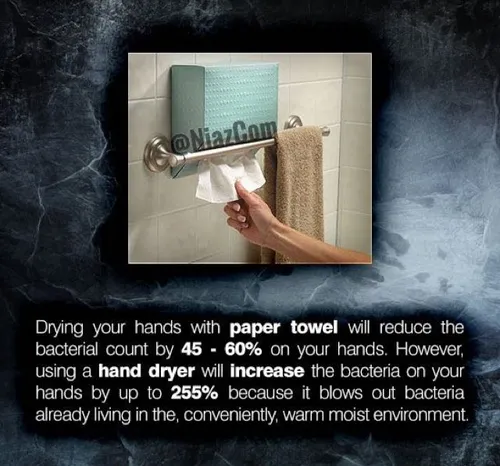خشک کردن دستها با دستمال، باکتریها را تا 60% کاهش میدهد، 