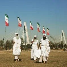 Some Mandaean clergymen returning from a baptism ceremony