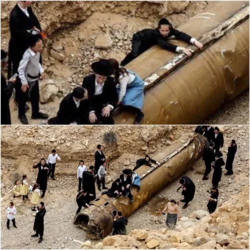یهودیان ارتدکس در کنار بوستر موشک ایرانی در منطقه نقب