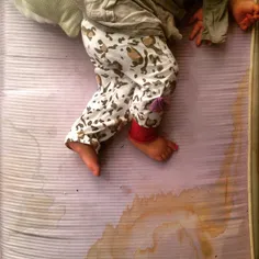 A little girl sleeps in the backstage of Madina theatre a