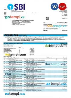 STATE BANK OF INDIA company account statement Word and PDF template