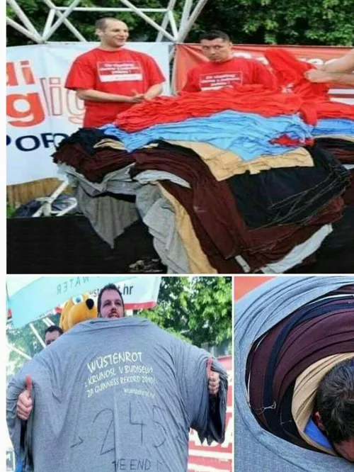 مرد ساکن کرواسی 245 تی شرت را با هم پوشید.