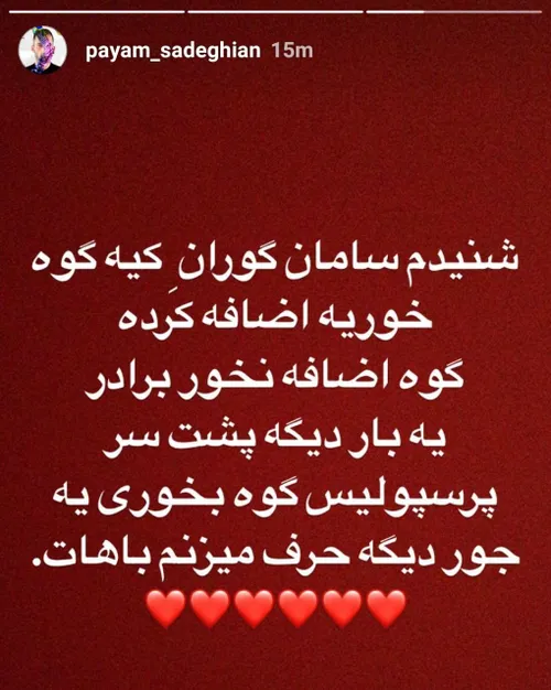 استوری پیام صادقیان برای گوران👌 😂