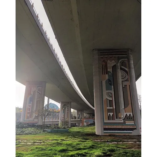 Funky designs on the pillars of the Hemmat bridge/motorwa