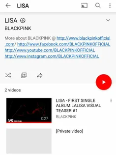 یک Private Video در یوتیوب بلک پینک در پلی لیست LISA دیده می شود