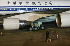 سگ بمب یاب در کنار هواپیمای رییس جمهور چین / فرودگاه مهرآ
