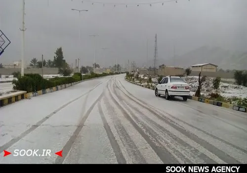 بارش برف در منطقه تنگ ارم شهرستان دشتستان استان بوشهر