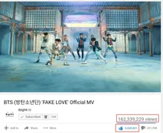 موزیک ویدئوی fake love به ۶ میلیون لایک در یوتیوب رسید 🍻 